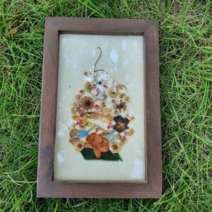 Vintage Handmade Abstract Dried Floral Wood Framed Art
